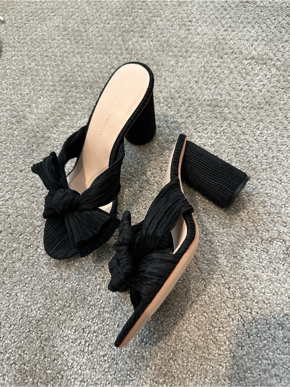 Loeffler Randall Black Knotted Pleat Block Heel Mules